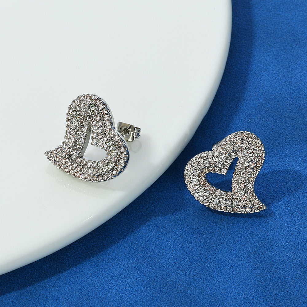 Iced Out Moissanite Heart Stud Earrings – 925 Sterling Silver Hip Hop Studs | VVS Stones | GRA Certified | Pair