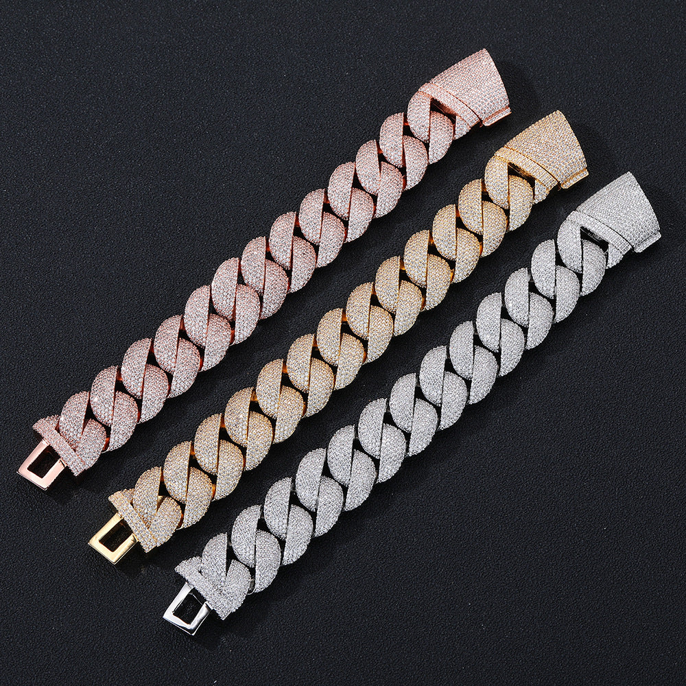 22mm Iced Out Cuban Link Bracelet — Gold Plated CZ Bling Cuban Chain Bracelet for Men & Women, Hip Hop Rapper Jewelry, White Gold / Yellow Gold / Rose Gold