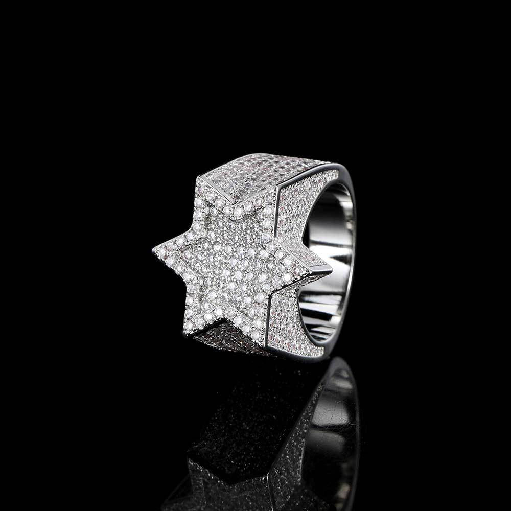 Iced Out Six Point Star Ring – Full CZ Hexagram Hip Hop Statement Ring for Men & Women | Esekeem