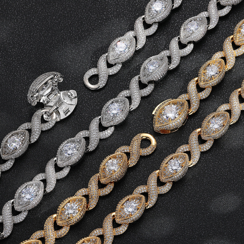 Cuba Eye Cuban Link Bracelet 15mm — Marquise Oval Link Iced Out Moissanite Gold Plated Chain for Men