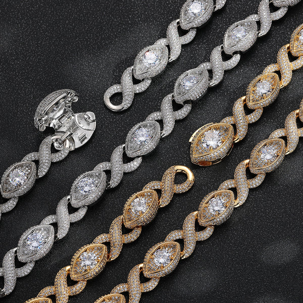 Cuba Eye Cuban Link Bracelet 15mm — Marquise Oval Link Iced Out Moissanite Gold Plated Chain for Men