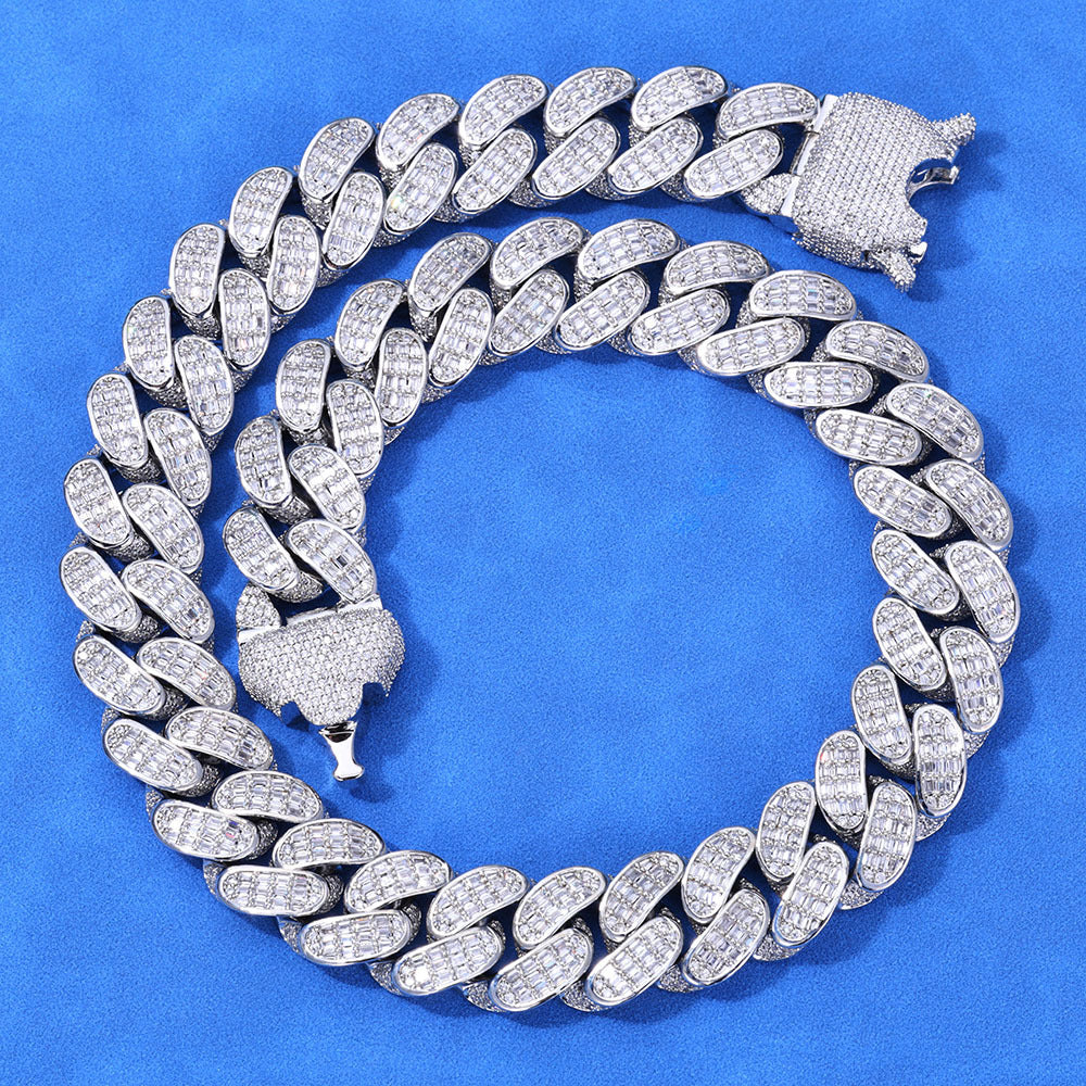 18mm Baguette Moissanite Cuban Link Chain – S925 Silver GRA Certified Iced Out Hip Hop Necklace for Men & Women
