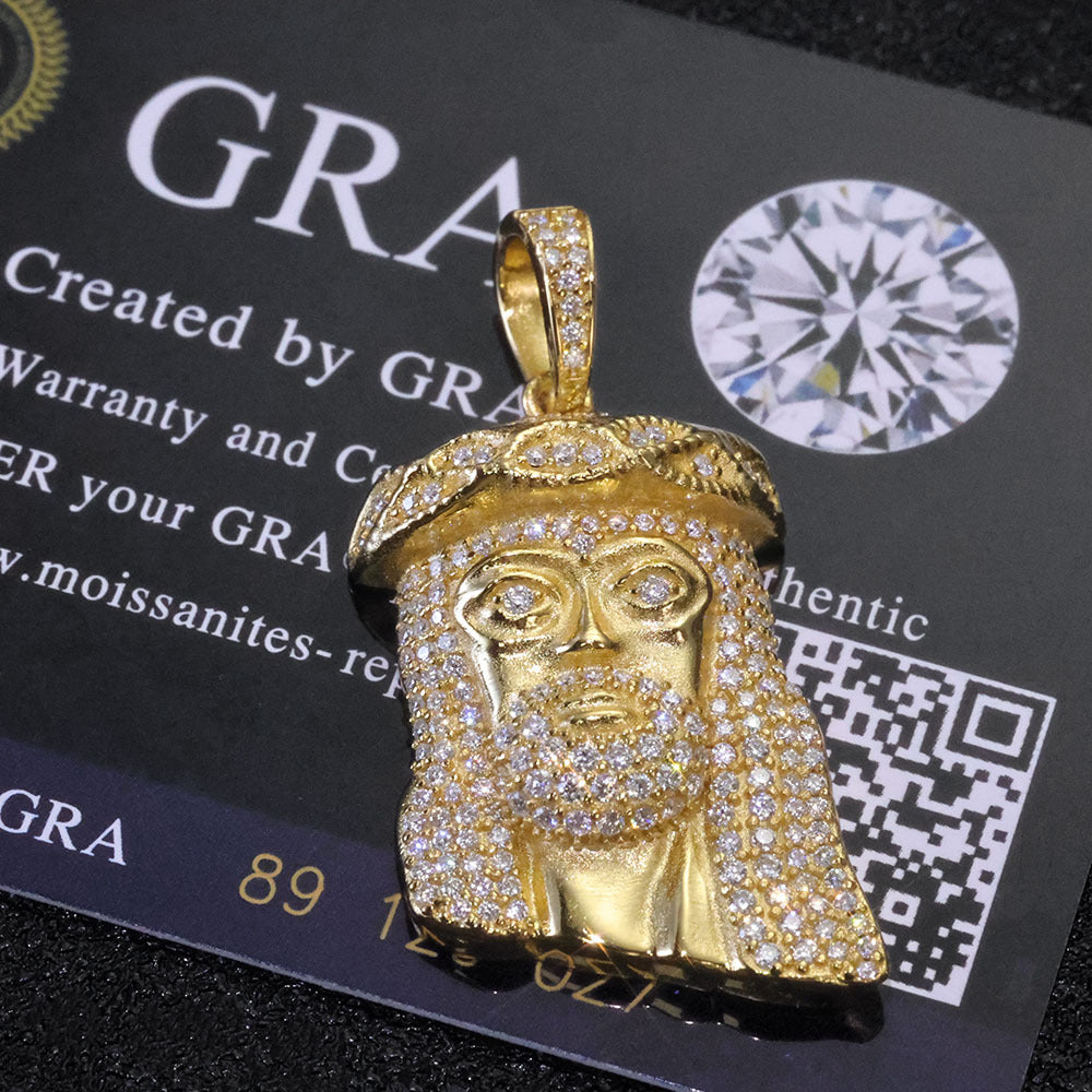 Iced Out Jesus Head Pendant – S925 Silver Full-Pave Moissanite Hip Hop Jesus Piece Necklace with 24" Rope Chain, Pass Diamond Tester
