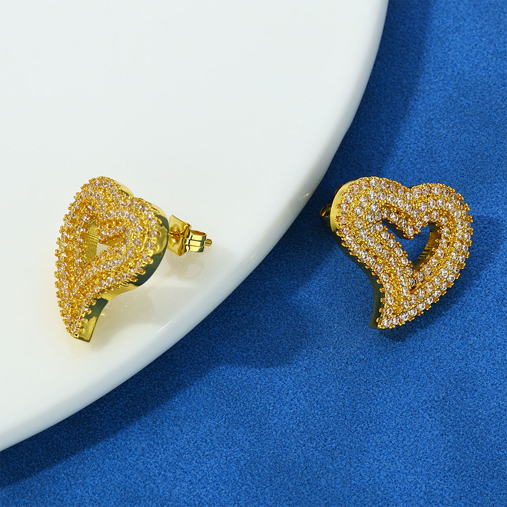 Iced Out Moissanite Heart Stud Earrings – 925 Sterling Silver Hip Hop Studs | VVS Stones | GRA Certified | Pair