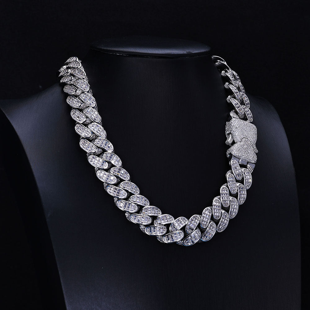 18mm Baguette Moissanite Cuban Link Chain – S925 Silver GRA Certified Iced Out Hip Hop Necklace for Men & Women