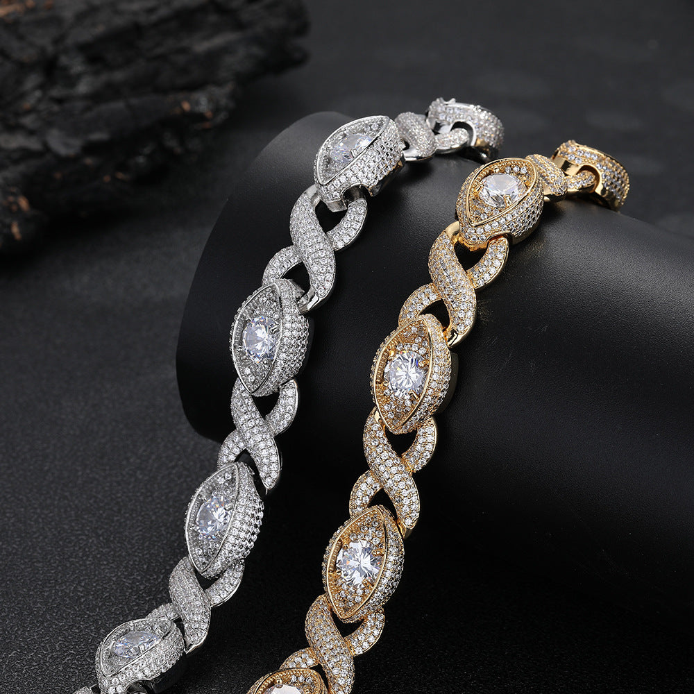 Cuba Eye Cuban Link Bracelet 15mm — Marquise Oval Link Iced Out Moissanite Gold Plated Chain for Men