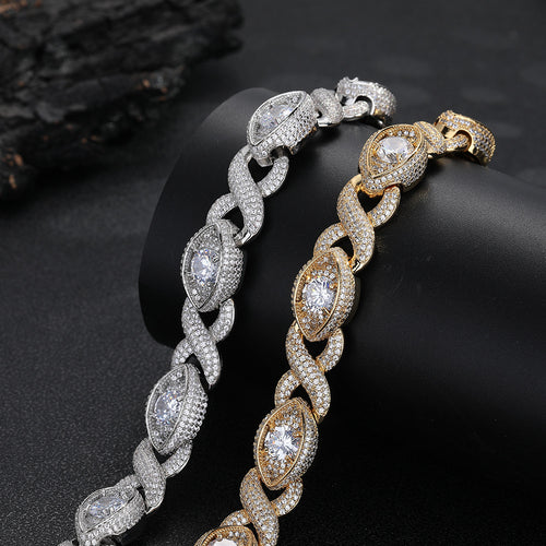 Cuba Eye Cuban Link Bracelet 15mm — Marquise Oval Link Iced Out Moissanite Gold Plated Chain for Men