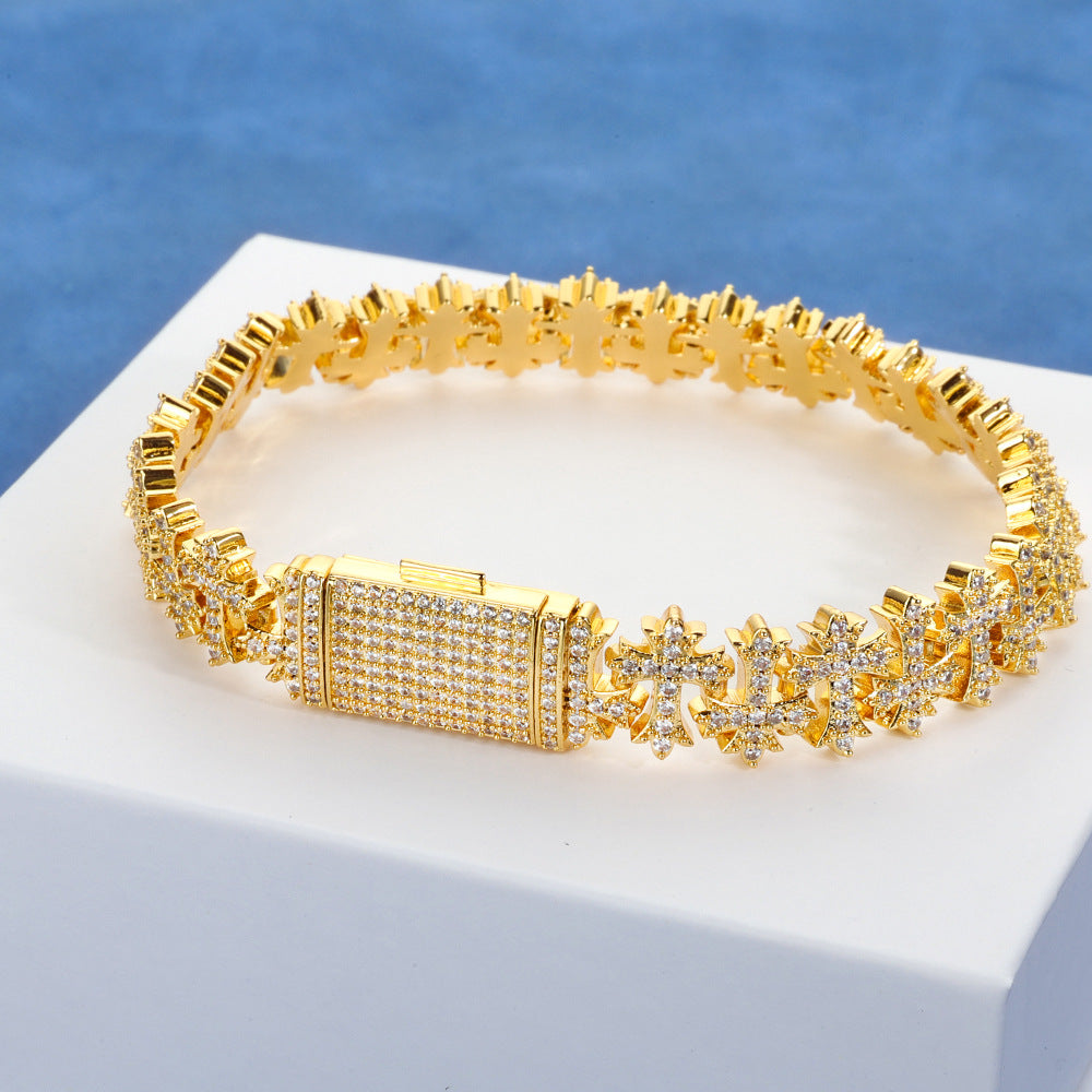8.5mm Moissanite Cross Link Bracelet – S925 Silver Iced Out Hip Hop Cross Bracelet for Men & Women, Pass Diamond Tester