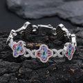 Iced Out Four-Leaf Clover Bracelet — 11mm Rainbow CZ Star Link, Gold Plated Hip Hop Tennis Bracelet for Men & Women