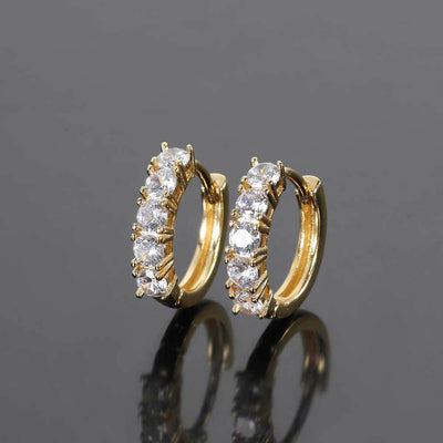 Single Row CZ Diamond Huggie Hoop Earrings 18K Gold Plated Tennis Style