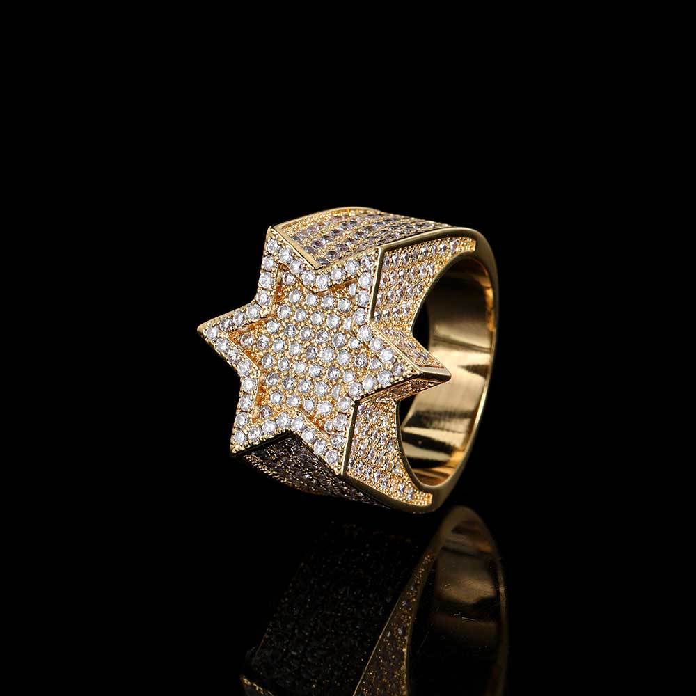 Iced Out Six Point Star Ring – Full CZ Hexagram Hip Hop Statement Ring for Men & Women | Esekeem
