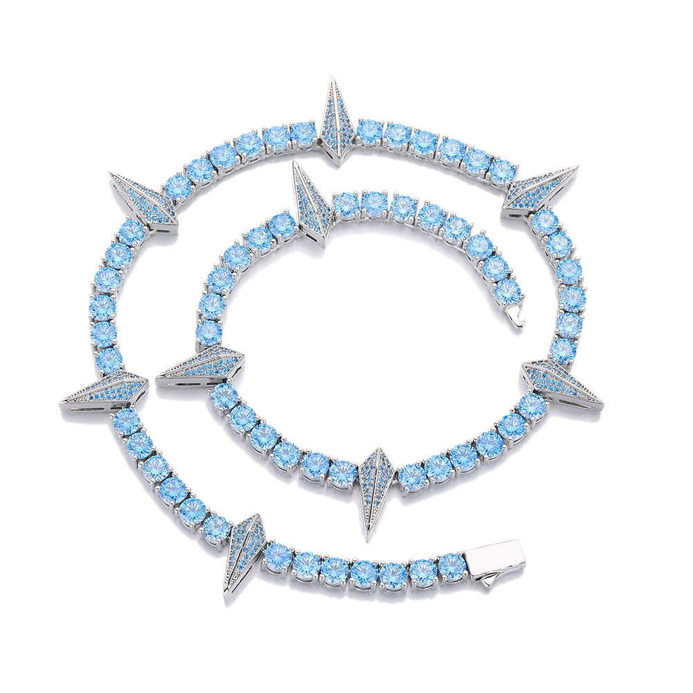 Geometric Spike Moissanite Tennis Necklace + Bracelet Set — Iced Out Diamond Link Black Gold Hip Hop Chain for Men