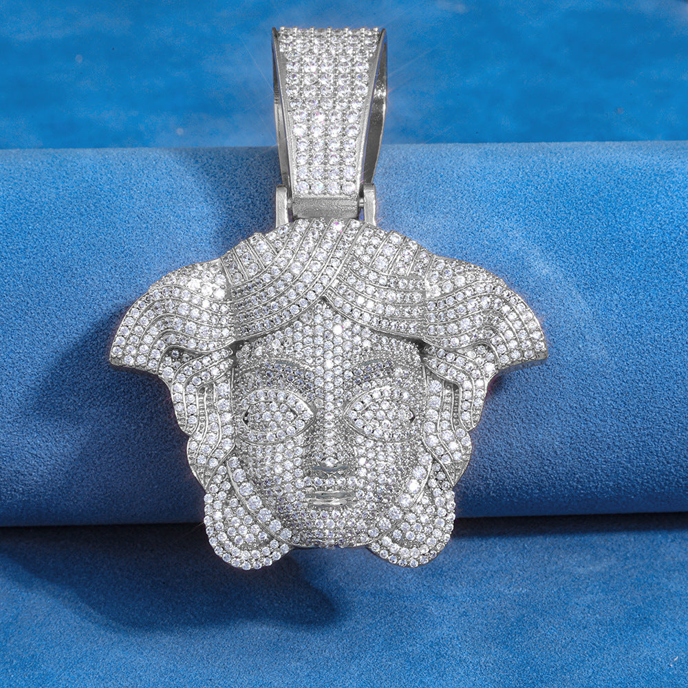 Iced Out Buddha Head Moissanite Pendant Necklace – S925 Sterling Silver Meditating Buddha Charm with 3mm Twist Chain, Hip Hop Religious Jewelry, 24"