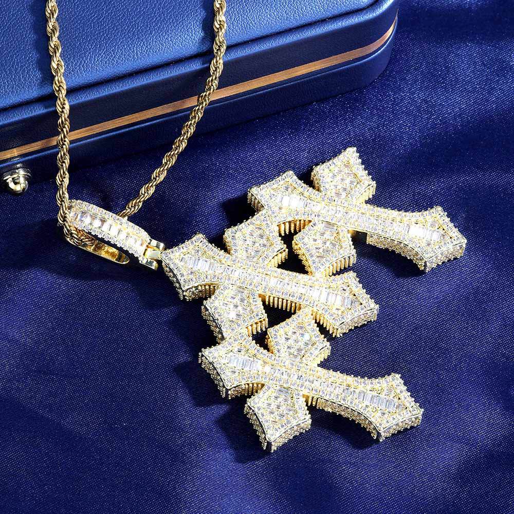 Iced Out Stitched Patch Cross Pendant – 925 Sterling Silver Enamel Moissanite Necklace | Hip Hop Streetwear Cross | GRA Certified