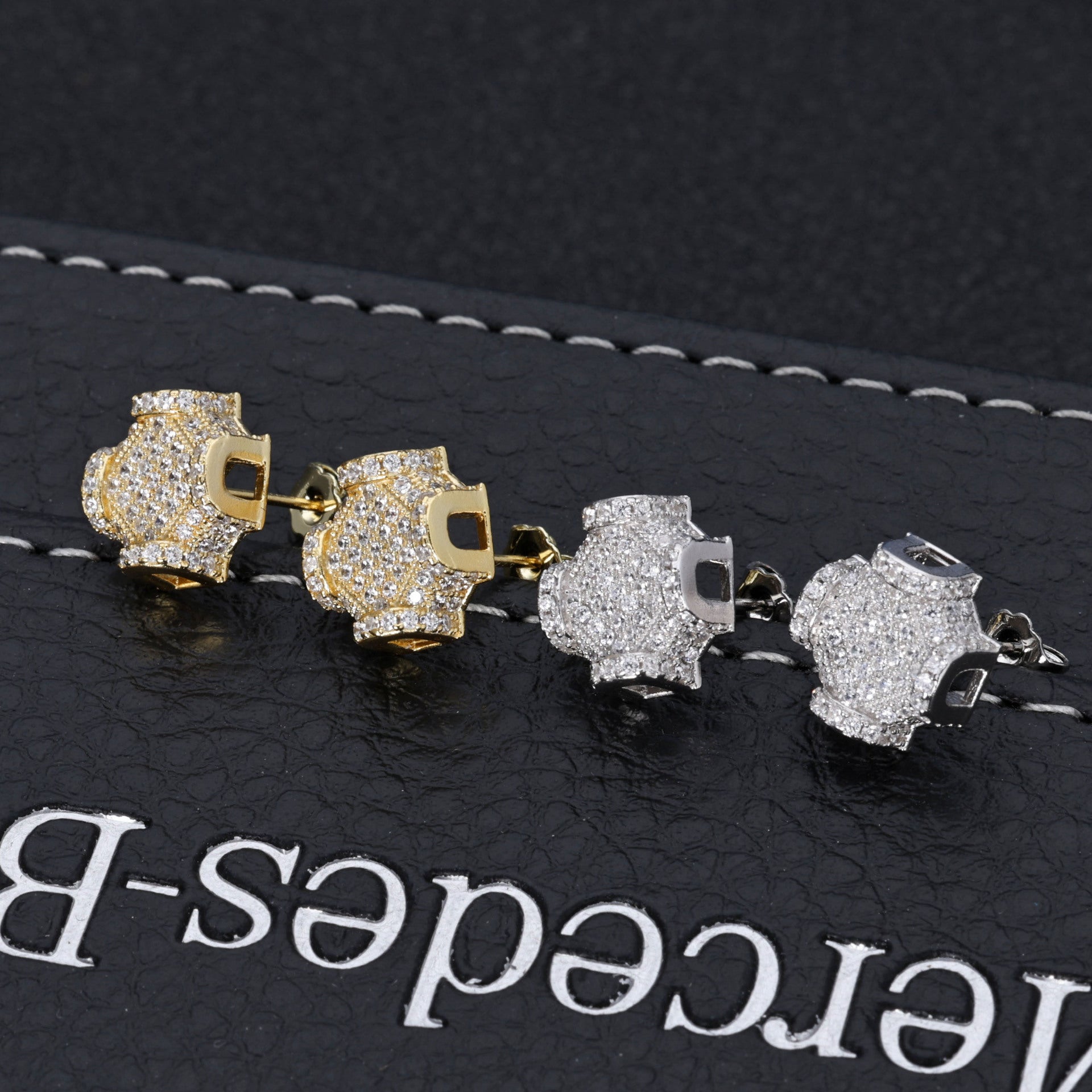 Iced Out Geometric D-Letter Cube Stud Earrings – 925 Sterling Silver Hip Hop Mens Studs | VVS Moissanite | GRA Certified | Pair