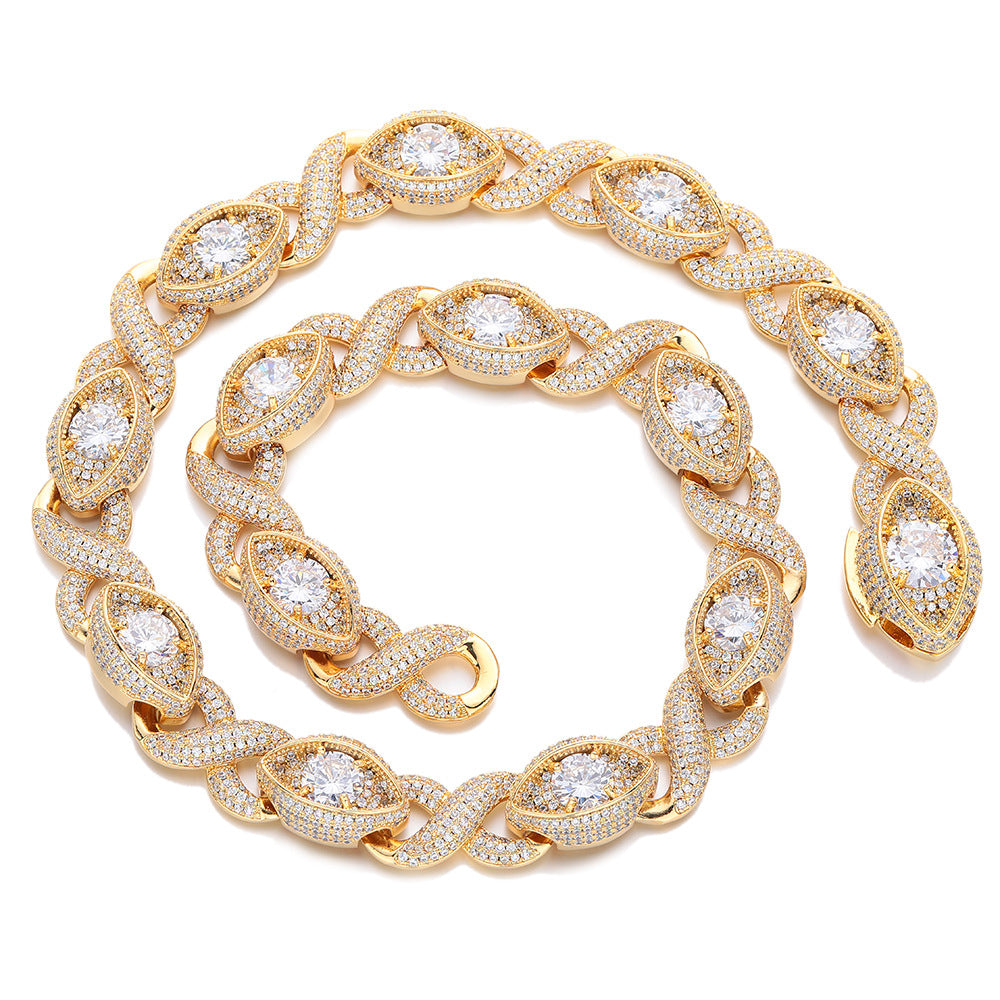 Cuba Eye Cuban Link Bracelet 15mm — Marquise Oval Link Iced Out Moissanite Gold Plated Chain for Men