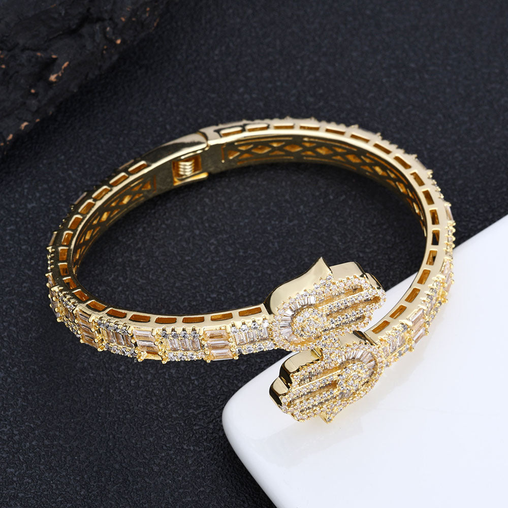 Iced Out Moissanite Baguette Bangle – S925 Sterling Silver Geometric Initial Cuff Bracelet – GRA Certified Diamond Tester Pass Hip Hop Jewelry