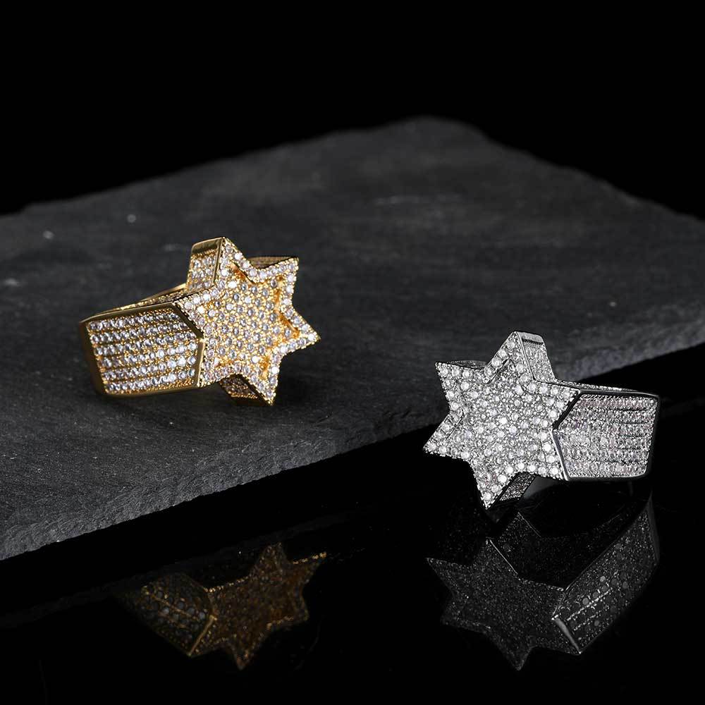 Iced Out Six Point Star Ring – Full CZ Hexagram Hip Hop Statement Ring for Men & Women | Esekeem