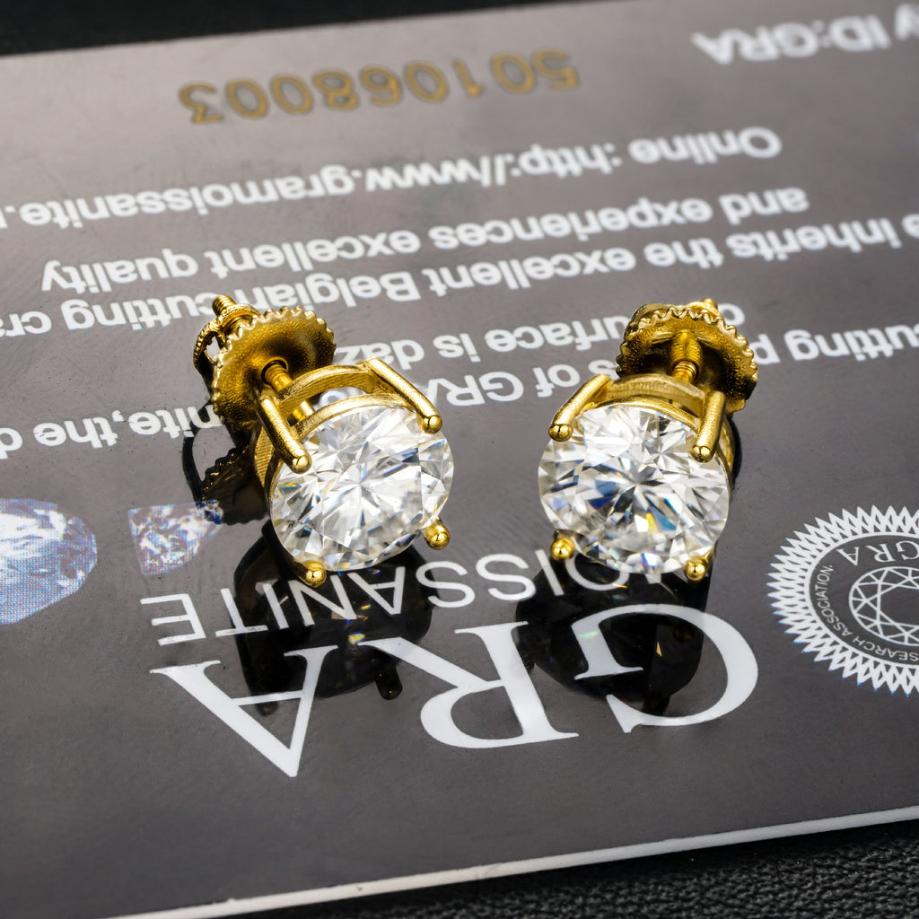 S925 Moissanite Round Stud Earrings — 4 Prong Gold Plated Solitaire Earrings for Men & Women, 3mm-8mm