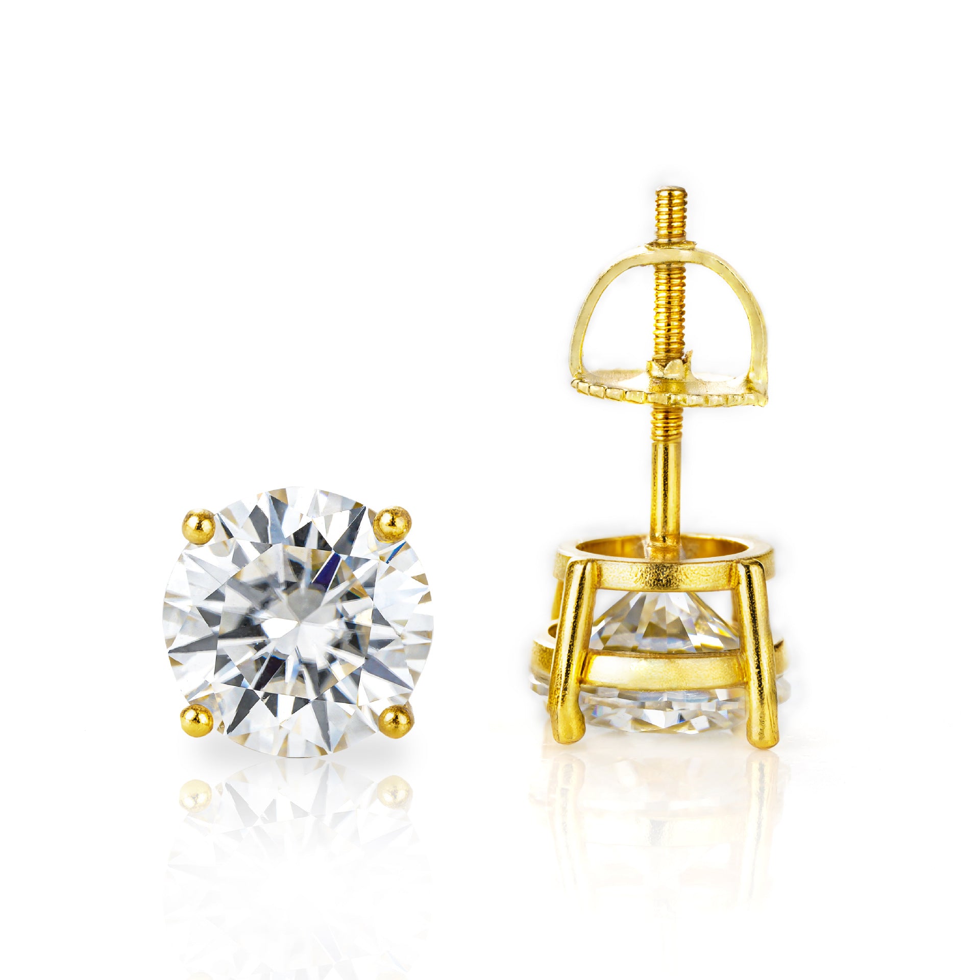 S925 Moissanite Round Stud Earrings — 4 Prong Gold Plated Solitaire Earrings for Men & Women, 3mm-8mm