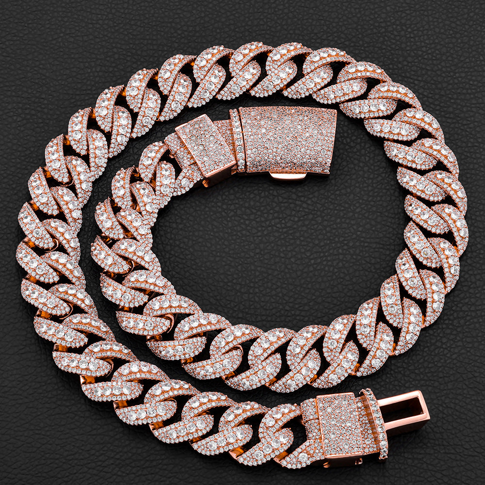Iced Out Heavyweight Cuban Link Necklace 22mm – Thick Copper Pave CZ Chain, Hip Hop Jewelry for Men, Gold/White/Rose Gold, 18"-24"