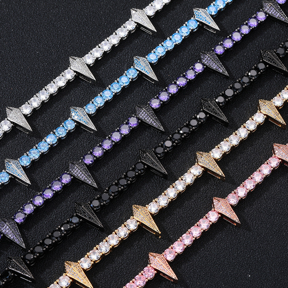 Geometric Spike Moissanite Tennis Necklace + Bracelet Set — Iced Out Diamond Link Black Gold Hip Hop Chain for Men