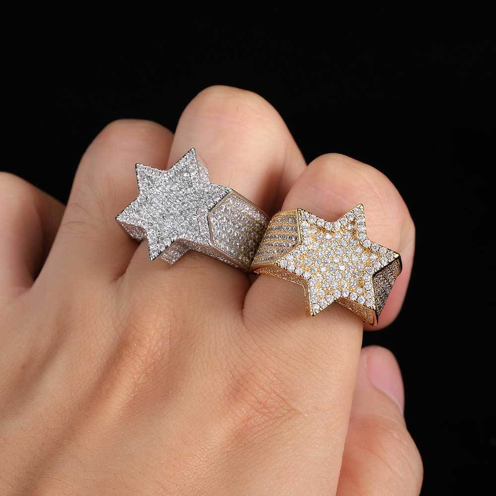 Iced Out Six Point Star Ring – Full CZ Hexagram Hip Hop Statement Ring for Men & Women | Esekeem