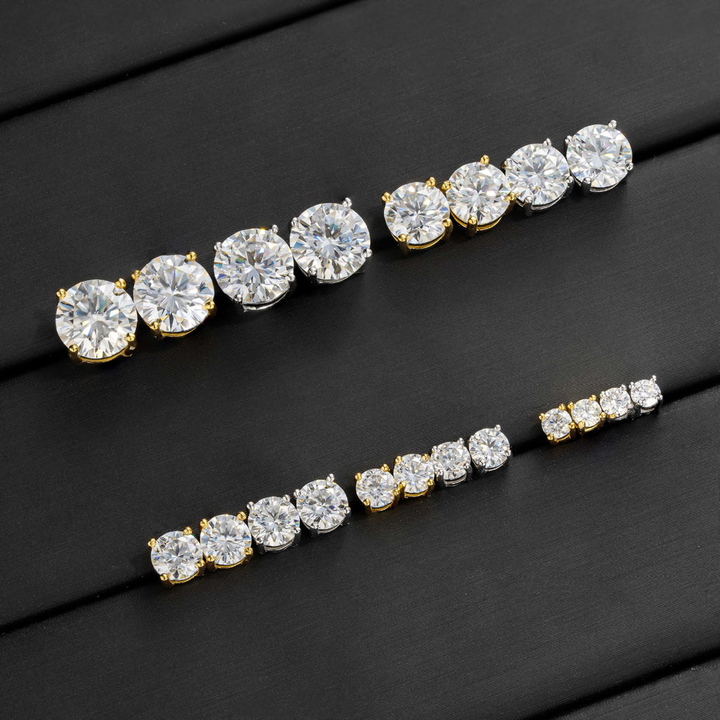 S925 Moissanite Round Stud Earrings — 4 Prong Gold Plated Solitaire Earrings for Men & Women, 3mm-8mm