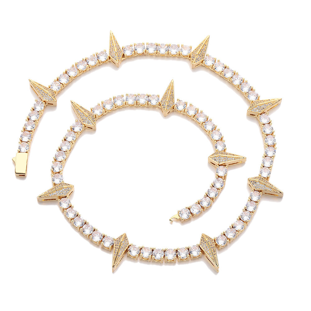 Geometric Spike Moissanite Tennis Necklace + Bracelet Set — Iced Out Diamond Link Black Gold Hip Hop Chain for Men