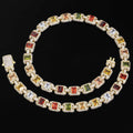 Iced Out Colorful Gemstone Chain Necklace – 12MM Multi-Color Zircon Square Link Hip Hop Jewelry | Esekeem
