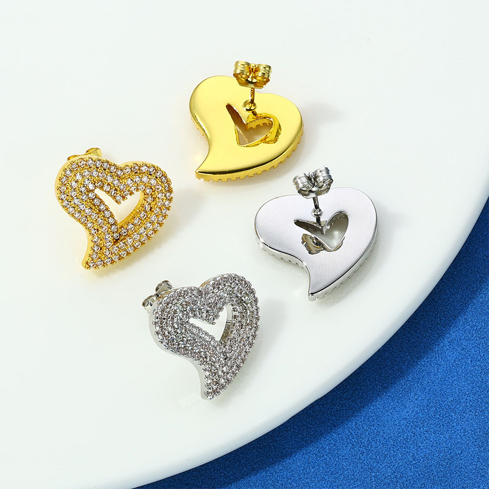 Iced Out Moissanite Heart Stud Earrings – 925 Sterling Silver Hip Hop Studs | VVS Stones | GRA Certified | Pair