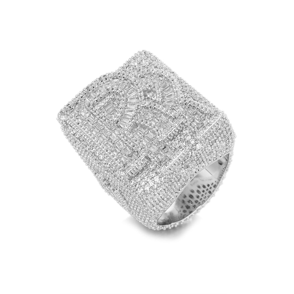 Iced Out Custom Letter Ring — Baguette CZ Initial Ring for Men, Gold Plated Hip Hop Bling Pinky Ring, Sizes 7-10