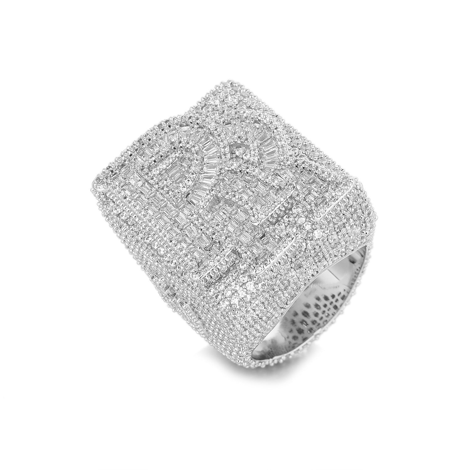 Iced Out Custom Letter Ring — Baguette CZ Initial Ring for Men, Gold Plated Hip Hop Bling Pinky Ring, Sizes 7-10