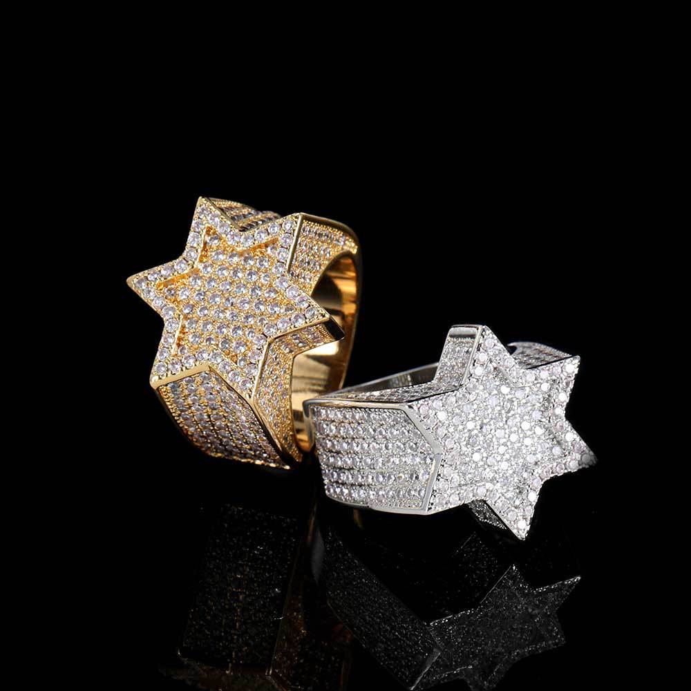 Iced Out Six Point Star Ring – Full CZ Hexagram Hip Hop Statement Ring for Men & Women | Esekeem