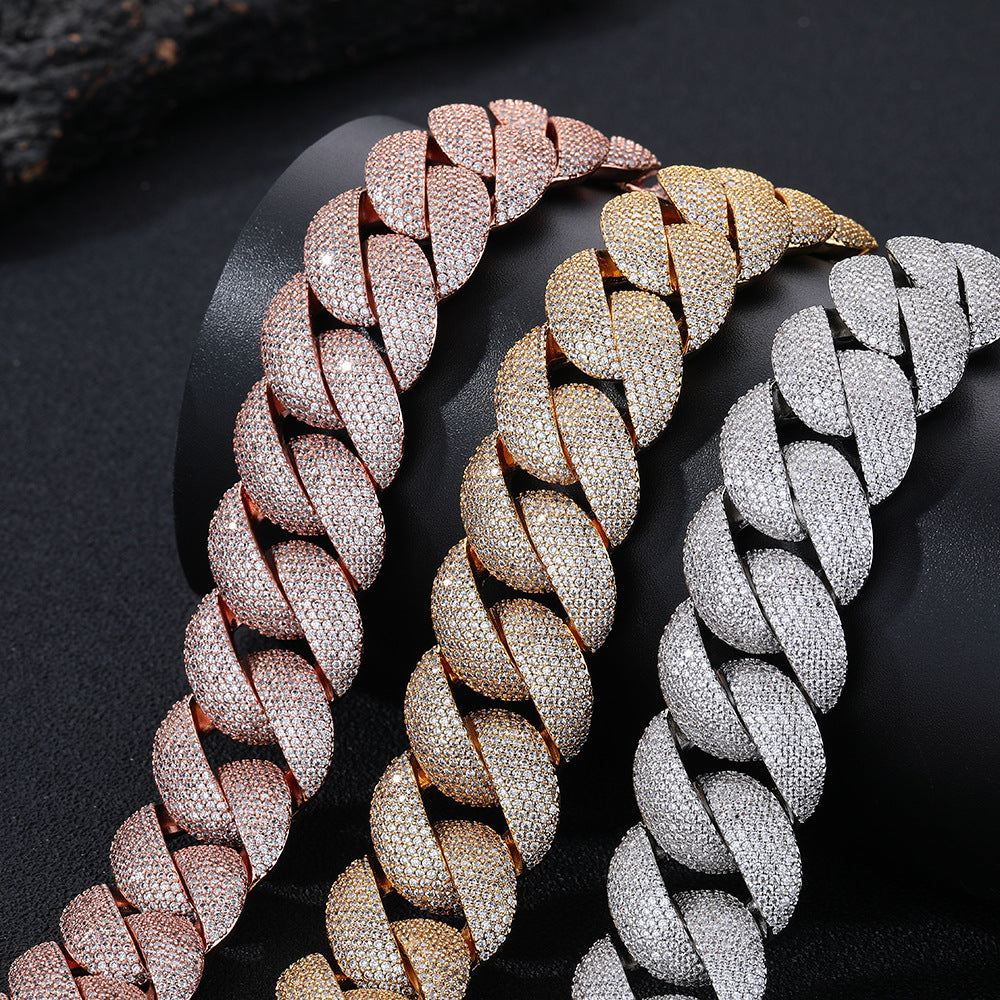 22mm Iced Out Cuban Link Bracelet — Gold Plated CZ Bling Cuban Chain Bracelet for Men & Women, Hip Hop Rapper Jewelry, White Gold / Yellow Gold / Rose Gold