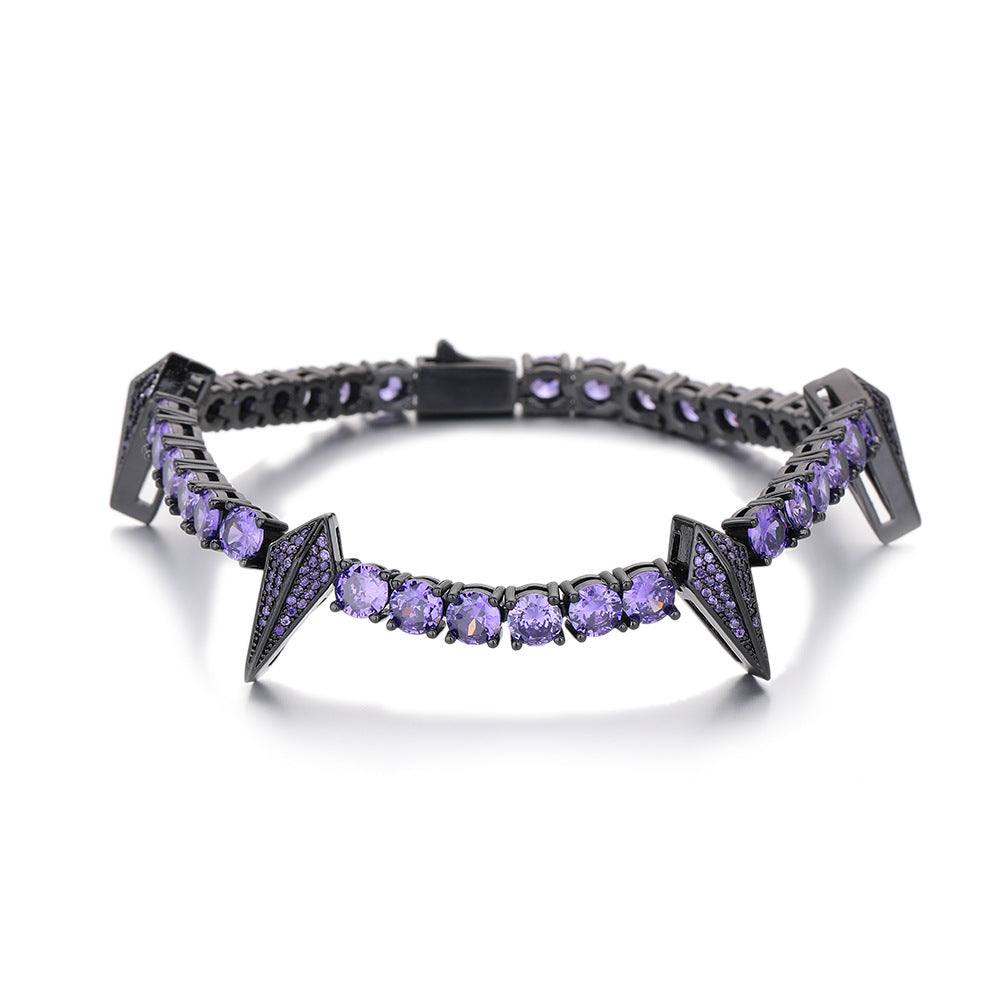 Geometric Spike Moissanite Tennis Necklace + Bracelet Set — Iced Out Diamond Link Black Gold Hip Hop Chain for Men