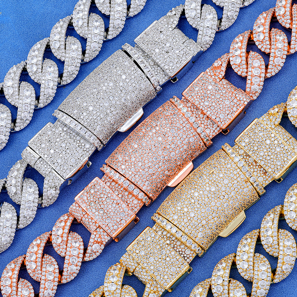 Iced Out Heavyweight Cuban Link Necklace 22mm – Thick Copper Pave CZ Chain, Hip Hop Jewelry for Men, Gold/White/Rose Gold, 18"-24"