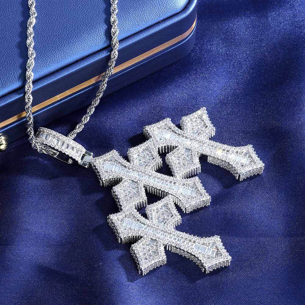 Iced Out Stitched Patch Cross Pendant – 925 Sterling Silver Enamel Moissanite Necklace | Hip Hop Streetwear Cross | GRA Certified