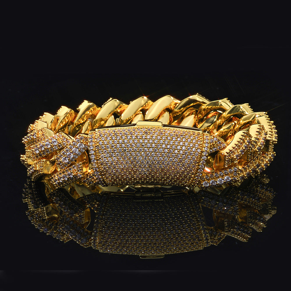 Men's 20mm Iced Out Cuban Link Bracelet 18K Gold Plated CZ Diamond Hip Hop