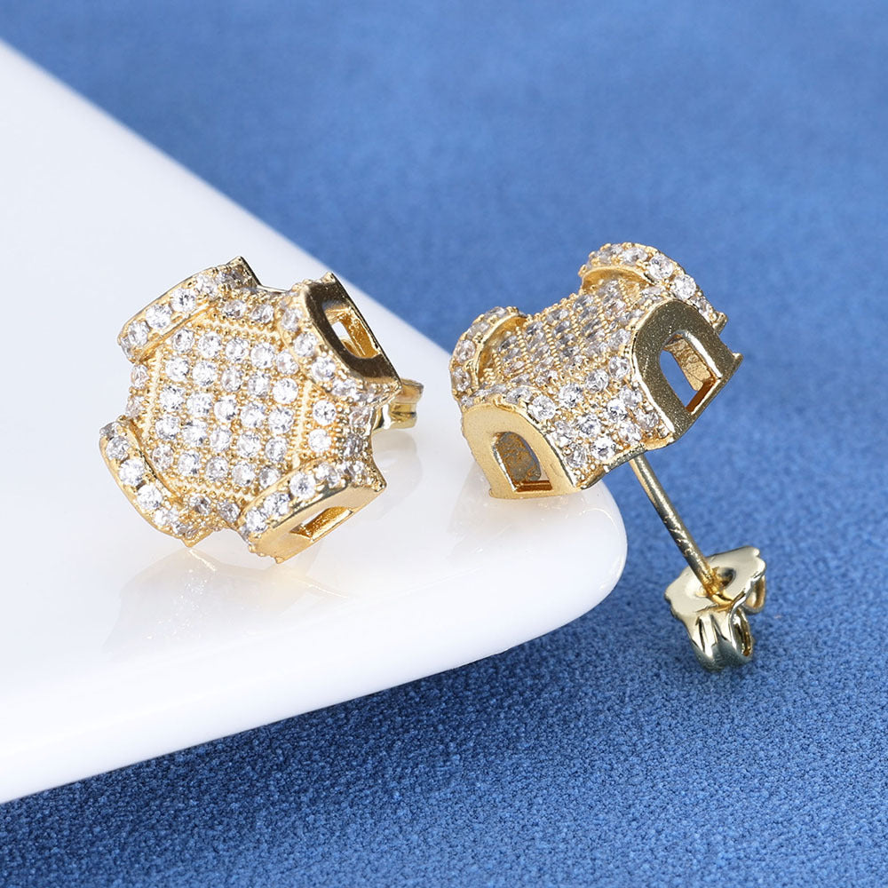 Iced Out Geometric D-Letter Cube Stud Earrings – 925 Sterling Silver Hip Hop Mens Studs | VVS Moissanite | GRA Certified | Pair