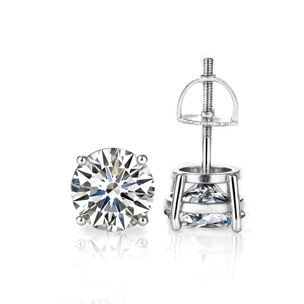 S925 Moissanite Round Stud Earrings — 4 Prong Gold Plated Solitaire Earrings for Men & Women, 3mm-8mm