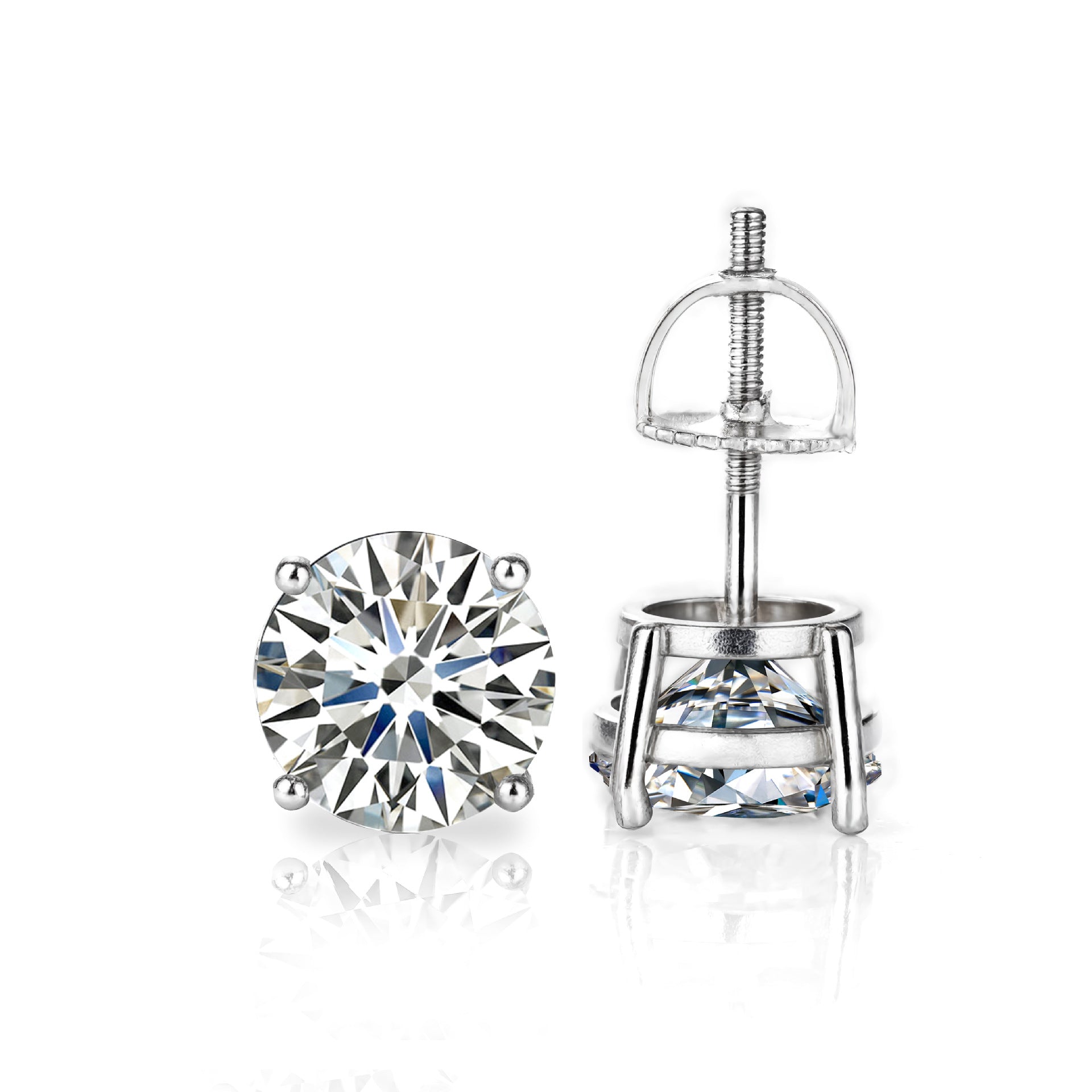 S925 Moissanite Round Stud Earrings — 4 Prong Gold Plated Solitaire Earrings for Men & Women, 3mm-8mm