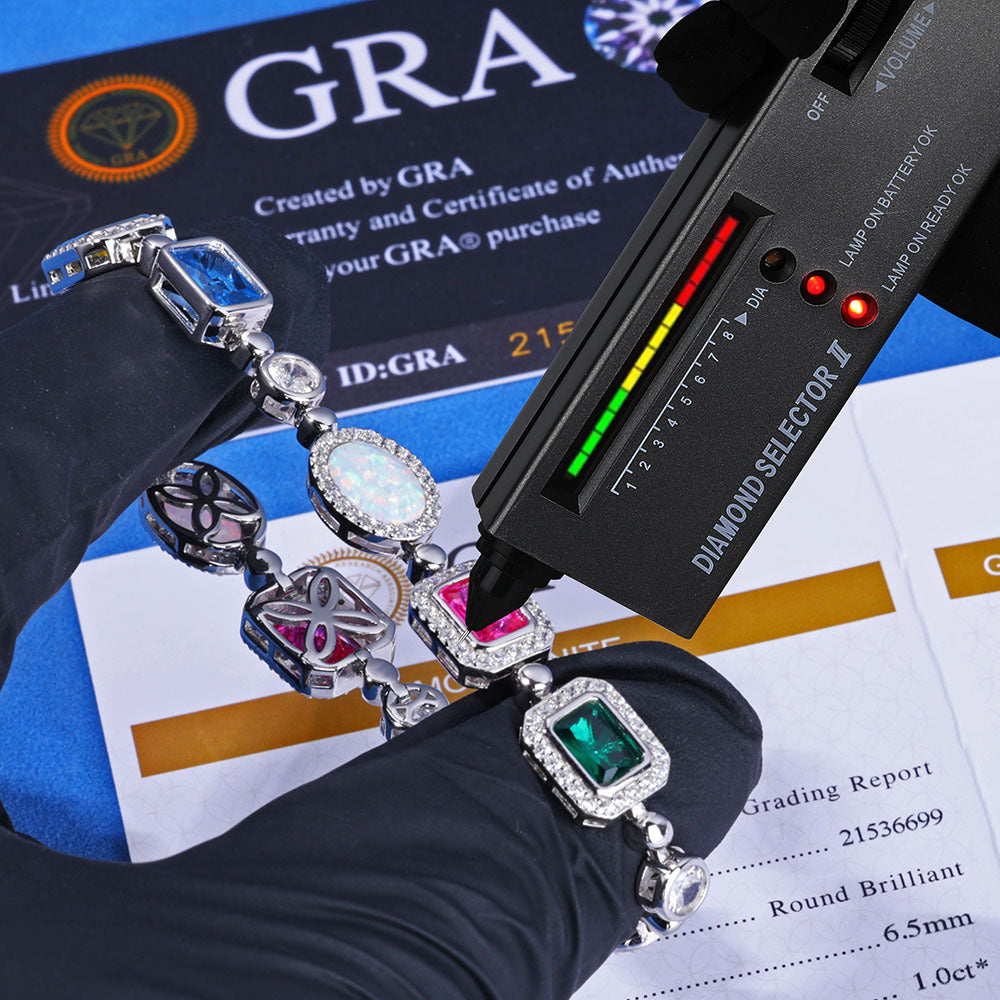 S925 Silver Multi-Gemstone Halo Tennis Bracelet – Moissanite-Iced Opal Ruby Sapphire Emerald Hip Hop Bracelet for Women