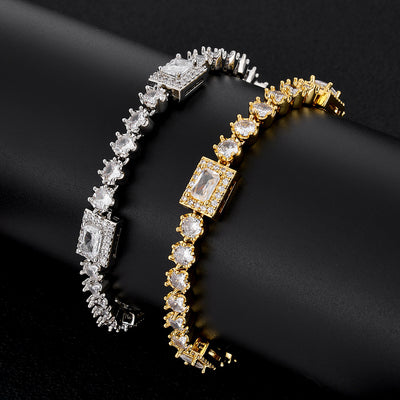 Iced Out Square Cut Tennis Bracelet - 8mm CZ 18K Gold Plated Hip Hop Jewelry