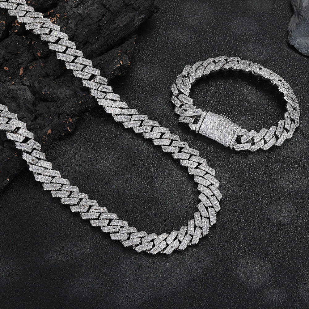 15mm Baguette Cuban Link Bracelet — Iced Out Rectangular CZ Gold Plated Hip Hop Chain for Men (62g Heavyweight)