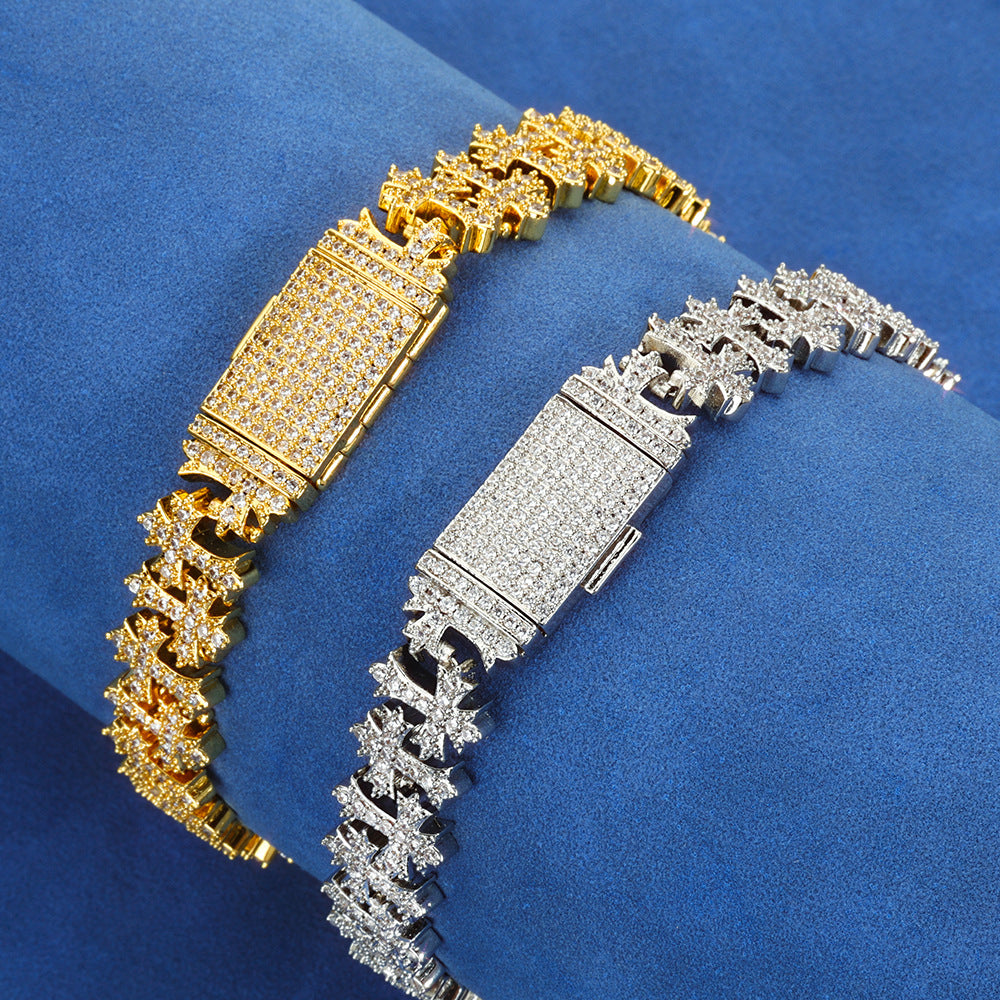 8.5mm Moissanite Cross Link Bracelet – S925 Silver Iced Out Hip Hop Cross Bracelet for Men & Women, Pass Diamond Tester