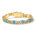 Blue Opal Moissanite Cuban Link Bracelet – S925 Sterling Silver Iced Out Gemstone Bangle | Esekeem Gold - KRWN Fine Jewelry
