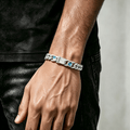 Blue Opal Moissanite Cuban Link Bracelet – S925 Sterling Silver Iced Out Gemstone Bangle | Esekeem | GRA Certified White Gold - KRWN Fine Jewelry