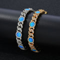 Blue Opal Moissanite Cuban Link Bracelet – S925 Sterling Silver Iced Out Gemstone Bangle | Esekeem White Gold - KRWN Fine Jewelry