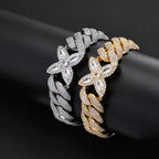 CHA458 Iced Out Cuban Link Bracelet | 18K Gold Plated CZ Flower Bubble Cuban Chain | Hip Hop Rapper Style Chain Bracelet for Men Women 7-9 Inch White Gold - KRWN Fine Jewelry